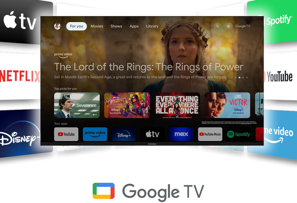 Telewizor THOMSON 43UG5C14 Google TV Android Chromecast Asystent, telewiozr wyświetlający google tv