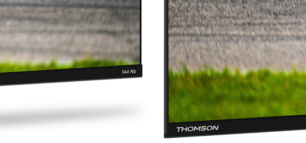 Telewizor THOMSON 43QG7C14 czarna obudowa elegancki design, kadr ramek telewizorów na białym tle