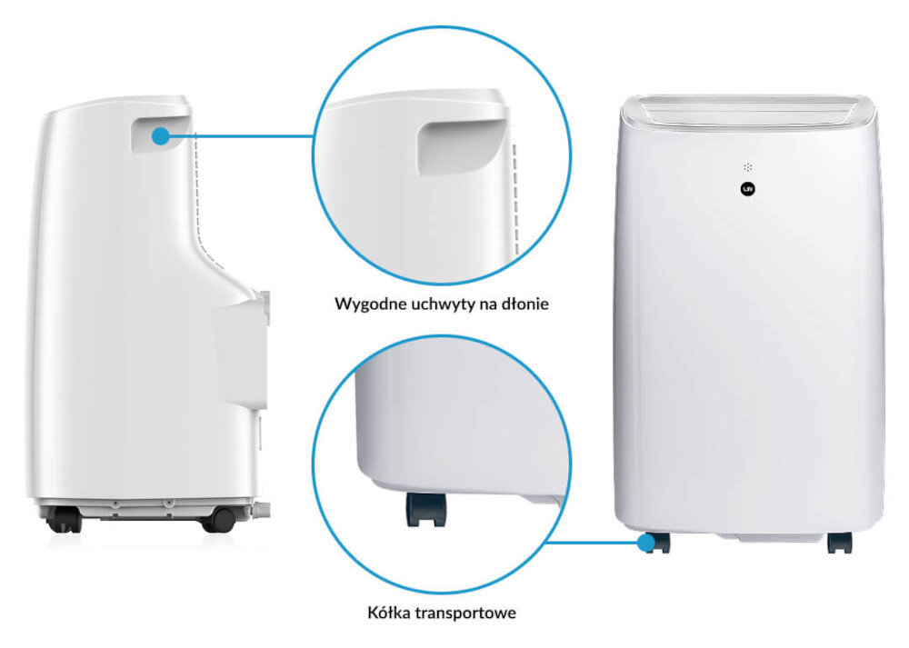 Klimatyzator LIN TAC-09CPB DL250 Mirage Biały łatwa instalacja wymiary kompaktowa konstrukcja kółka transportowe elastyczna rura łatwo zamontować wygodne rozwiązanie szybkie korzystanie