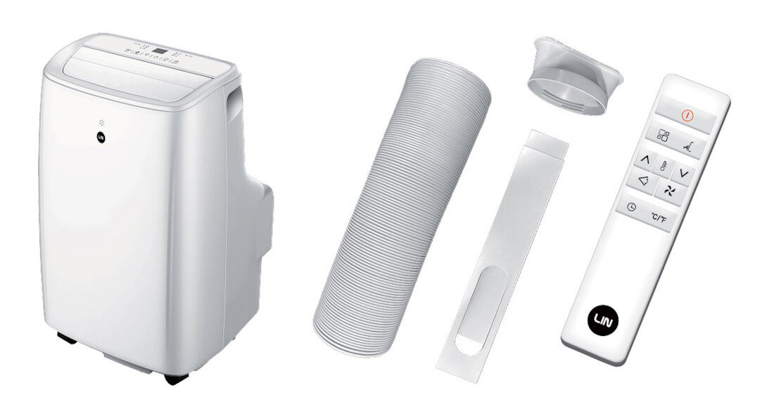 Klimatyzator LIN TAC-09CPB DL250 Mirage Biały zestaw do montażu pilot zdalnego sterowania elastyczna rura długość szerokość elementy okienne wygodny montaż rury