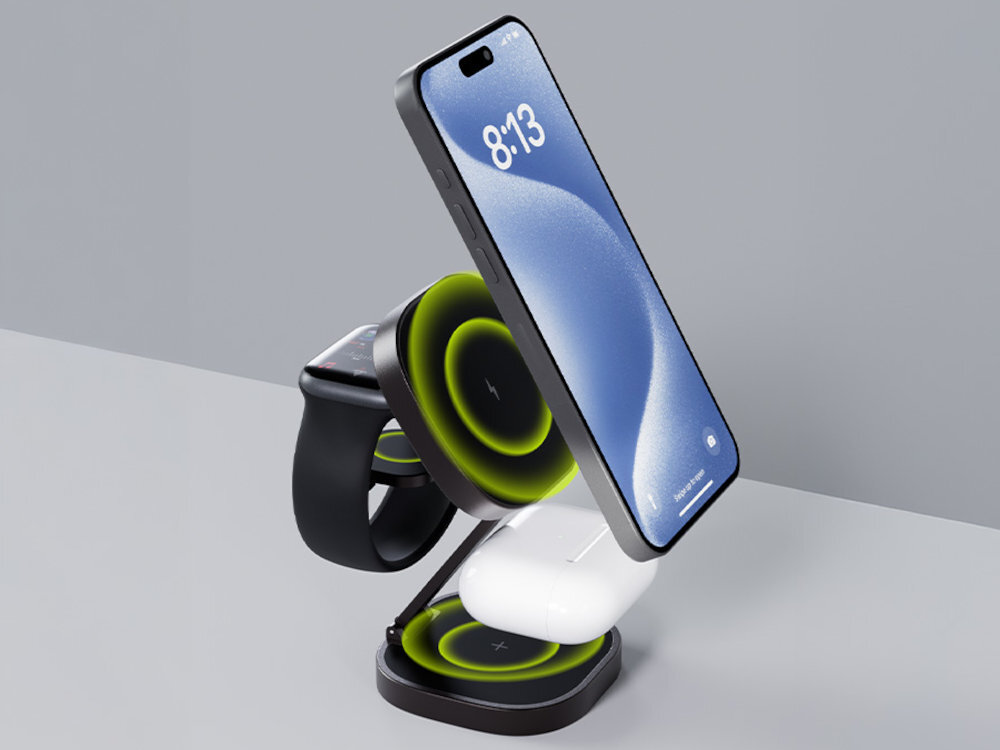 Ładowarka indukcyjna ALLITY 3w1 Apple MagSafe szybkie ładowanie indukcyjne 25 W iPhone’a, Apple Watch AirPods składanej konstrukcji