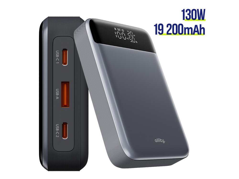 Powerbank ALLITY 130 W 19200 mAh widok na porty i ekran