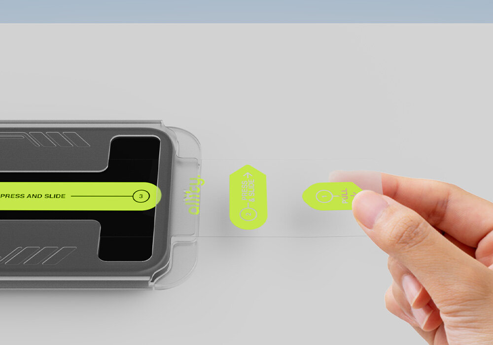 Szkło hartowane ALLITY PerFit smartfon z przyklejonym szklem na ekranie, montaz szkla, ochrona, wyswietlacz, ramka montazowa