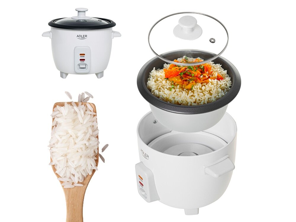 Ryżowar ADLER AD 6418 miarka i łyżka w zestawie, dokładne odmierzenie składników, łatwiejsze serwowanie potraw, odpowiednie porcje