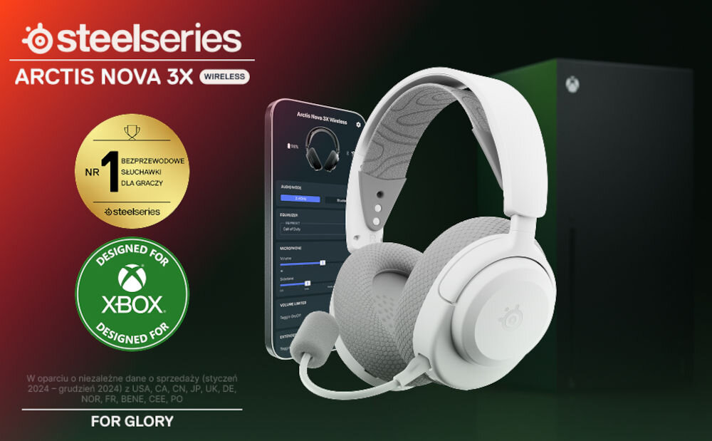 Słuchawki STEELSERIES Arctis Nova 3X - Dźwięk i komfort, słuchawki gsamingowe na tle smartfona i konsoli Xbox