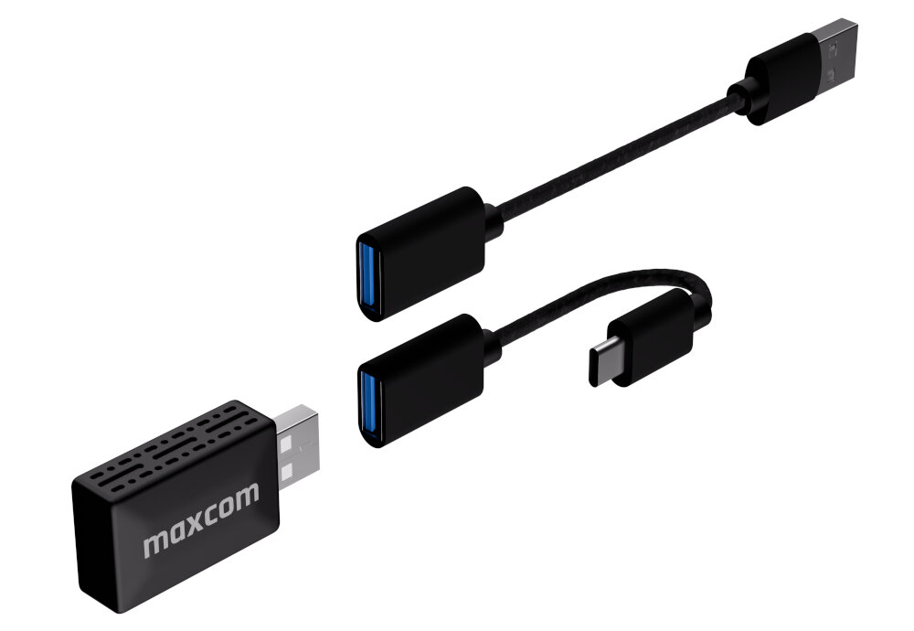Adapter MAXCOM MC02 WAVE Bezprzewodowy CarPlay Android Auto - droga, podroz, zestaw