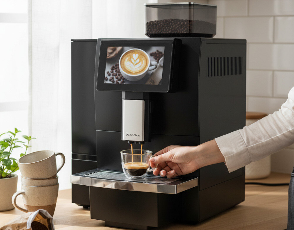 Ekspres DR.COFFEE F11 Big Profesjonalny zdjęcie lifestyle Duże zbiorniki pojemność Możliwość podłączenia ekspresu bezpośrednio do sieci wodociągowej 