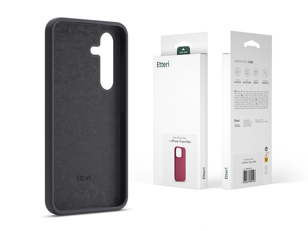Nakładka Etteri Silicone Case obok pudełka    