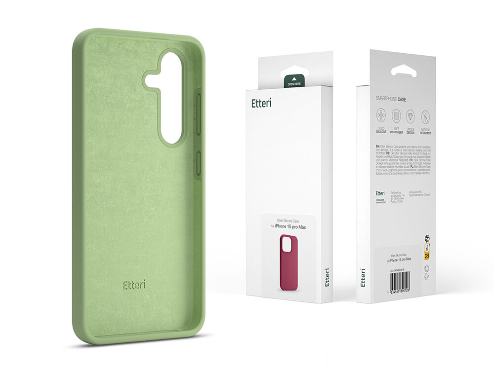 Nakładka Etteri Silicone Case obok pudełka
