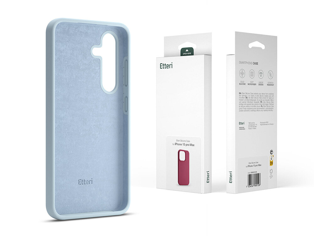 Nakładka Etteri Silicone Case obok pudełka    