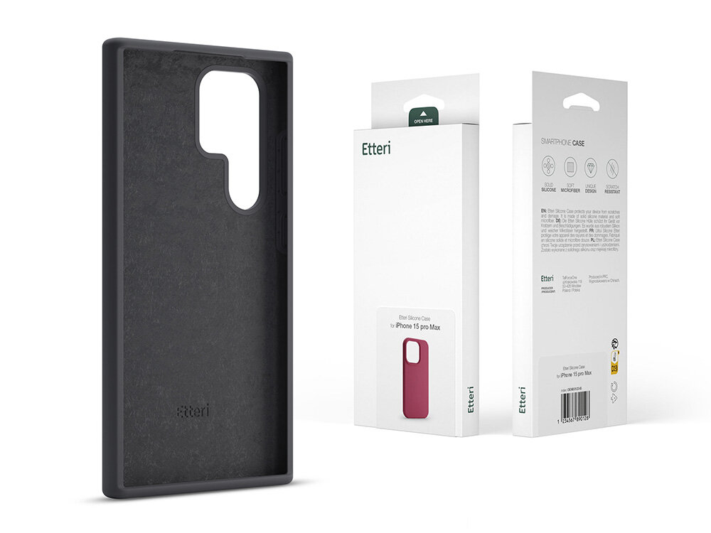 Nakładka Etteri Silicone Case obok pudełka    
