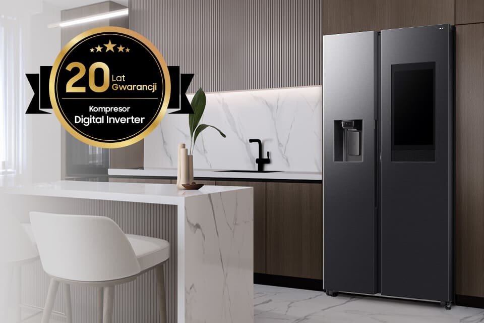 W lodówce Samsung RS90F66BFEO znajduje się wydajny kompresor objęty 20-letnią gwarancją W lodówce Samsung RS90F66BFEO znajduje się wydajny kompresor objęty 20-letnią gwarancją