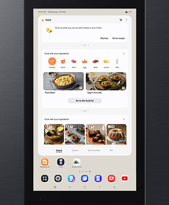 Lodówka Samsung RS90F66BEFEO z funkcją Family Hub wyświetla przepisy z aplikacją Samsung Food Lodówka Samsung RS90F66BEFEO z funkcją Family Hub wyświetla przepisy z aplikacją Samsung Food