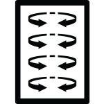 Czarny prostokąt z czterema białymi strzałkami skierowanymi w przeciwnych kierunkach, ułożonymi pionowo.