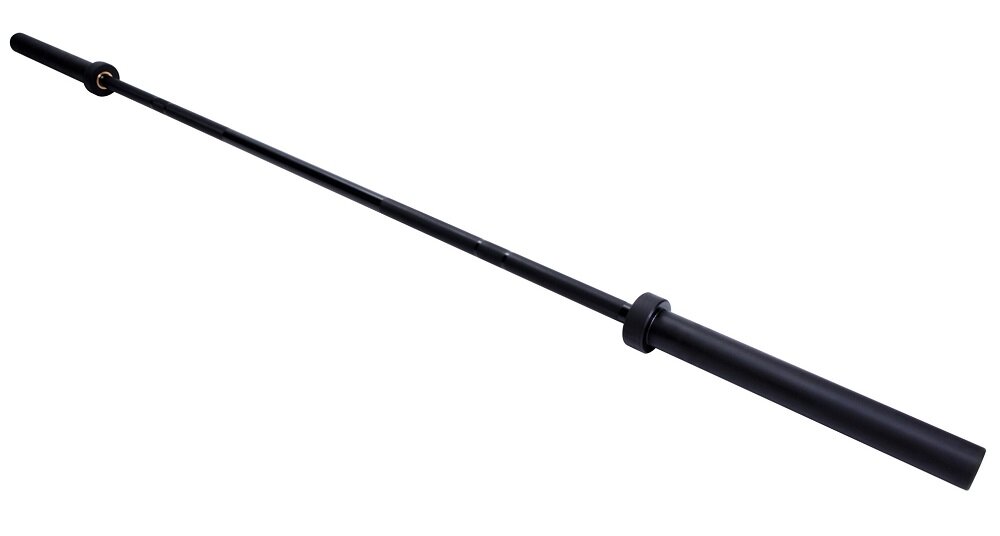 Gryf olimpijski GORILLA SPORTS 50/51 mm długości 220 cm wadze 20 kg maksymalny udźwig to aż 680 kg powłoka Cerakote łożysko obrotowe - gryf od przodu na białym tle