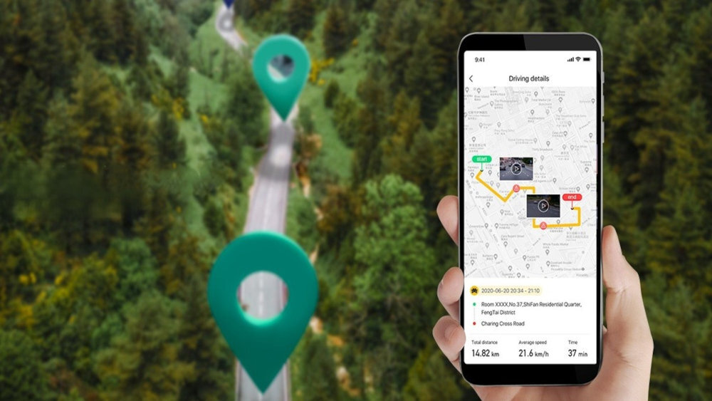 BOTSLAB G500H Pro moduł GPS informacje o prędkości i lokalizacji czasie rzeczywistym Wi-Fi 2.4GHz dedykowanej aplikacji mobilnej edytowanie, przeglądanie i udostępnianie nagrań - śledzenie gps, zrzut z ekranu smartfona