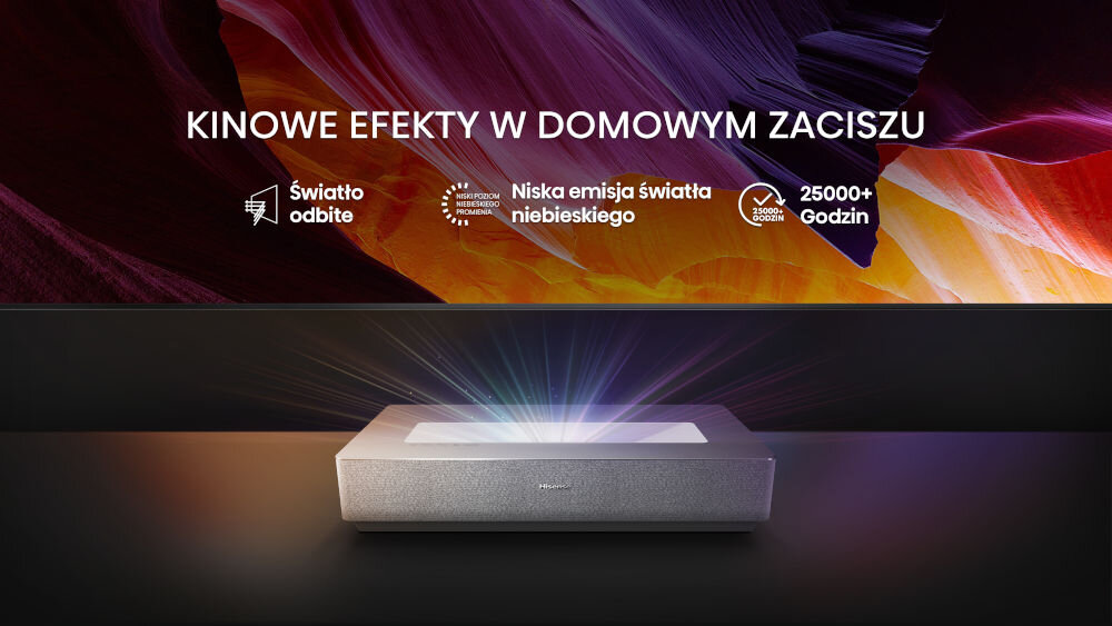 Laser TV HISENSE 120L5ND - Laserowe źródło światła, laser postawiony na stole wyświetlający obraz
