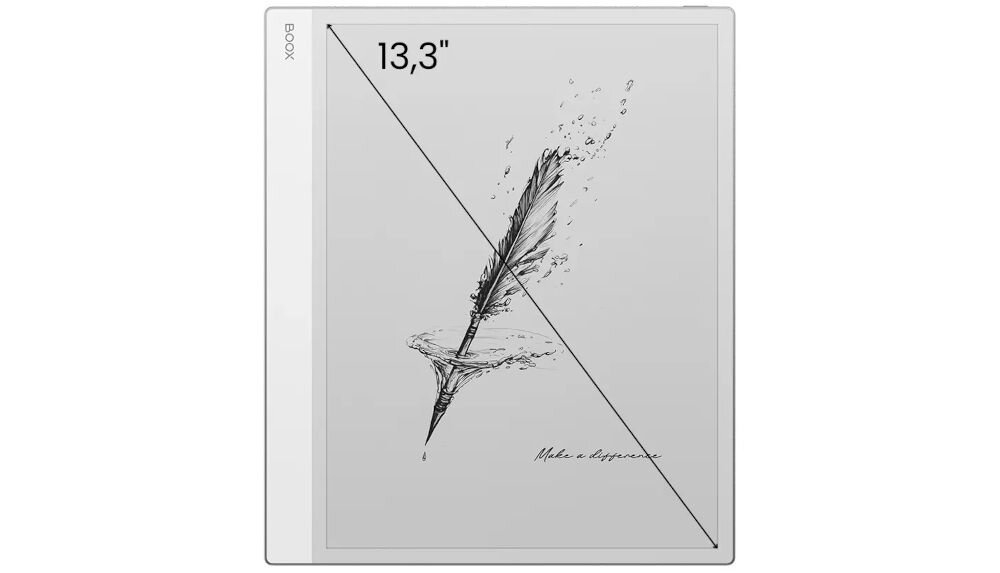 Czytnik e-booków ONYX Boox Note Max 13.3 cala, Wi-Fi Szary prezentacja czytnika od przodu na białym tle z przekątną notatnik elektroniczny rozmiar przekątna E Ink A4 przestrzeń do komfortowego tworzenia efektywna organizacja
