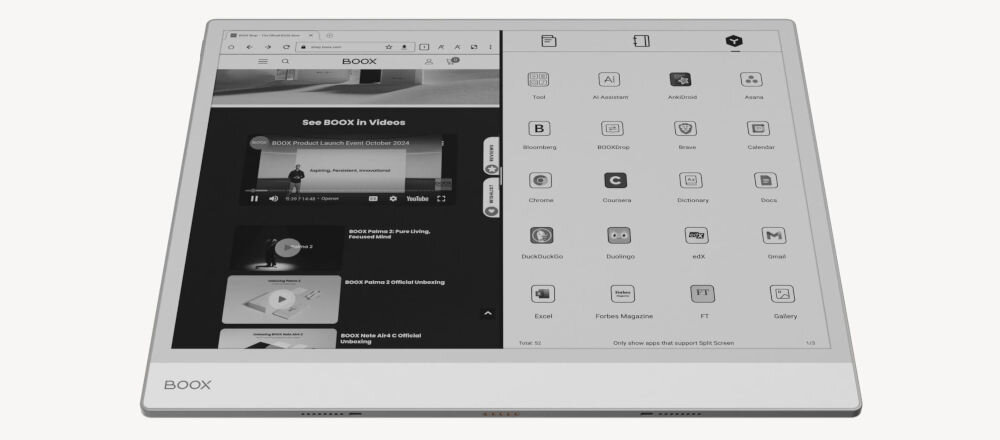 Czytnik e-booków ONYX Boox Note Max 13.3 cala, Wi-Fi Szary prezentacja urządzenia na jasnym tle z włączonym ekranem procesor szybkie działanie aplikacji dokumentów pamięć Android 13 dostęp do szerokiej gamy narzędzi