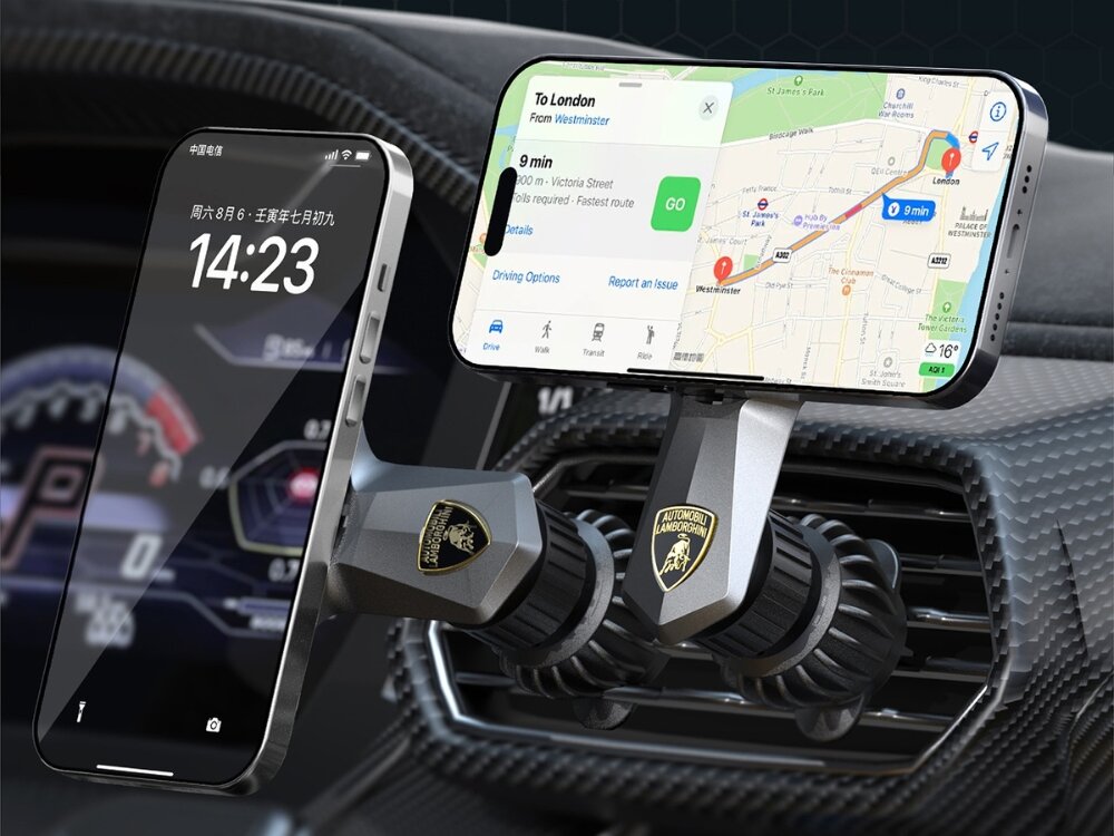 Uchwyt samochodowy Lamborghini Urus D8
            uchwyt zamontowany na kratce nawiewu w pozycji pionowej i poziomej logo lamborghini solidne materiały