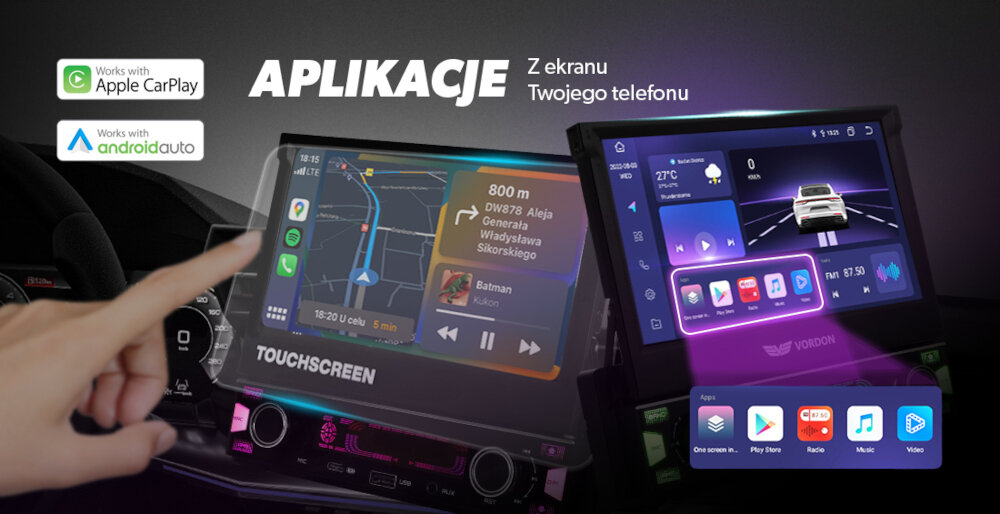 Radio samochodowe VORDON HT-522 Sydney - Bluetooth 5.0, palec dotykający ekran dotykowy radia
