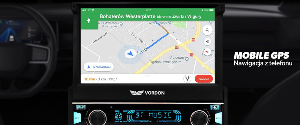 Radio samochodowe VORDON HT-522 Sydney - nawigacja GPS, radio samochodowe, na ekranie dotykowym pokazana nawigacja