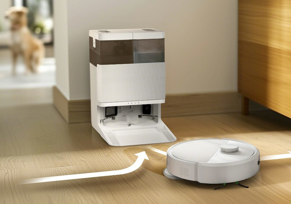 Robot sprzątający IROBOT Roomba Plus 405 Combo Biały wygląd design tło prezentacja wizualizacja lifestyle Sprzątanie bez wysiłku