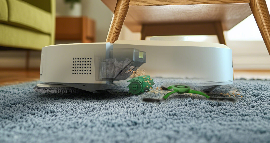 Robot sprzątający IROBOT Roomba Plus 405 Combo Biały Elastyczne tryby pracy odkurzanie mopowanie automatycznie wykrywa dywany i unosi pady mopujące czas pracy kompleksowe sprzątanie poziom hałasu