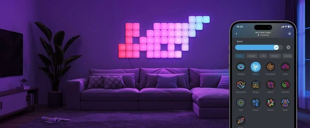 Panel świetlny GOVEE H8069 (10 szt.) panele na ścianie wzór telefon z włączoną aplikacją kwadratowe panele świetlne do sypialni, salonu i biura