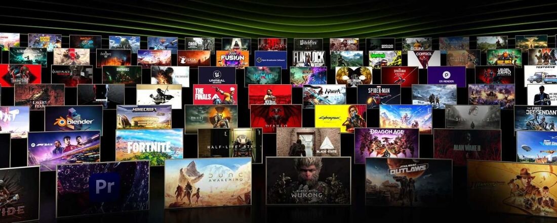 Mozaika okładek popularnych gier i aplikacji kreatywnych – symbol wszechstronności laptopa Predator Helios Neo 16 z kartą graficzną NVIDIA GeForce RTX Blackwell. - GeForce RTX z serii 50 NVIDIA Blackwell