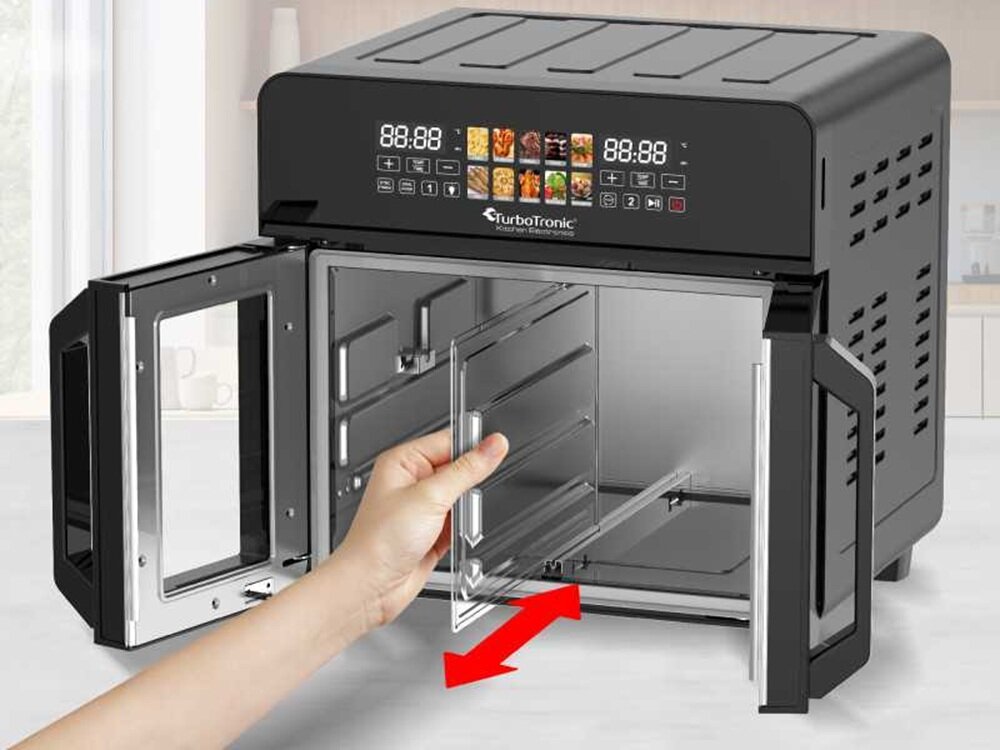 Piekarnik TURBOTRONIC TT-AFO240 Czarny ruchoma ścianka, dwie niezależne komory, pieczenie dwóch różnych potraw