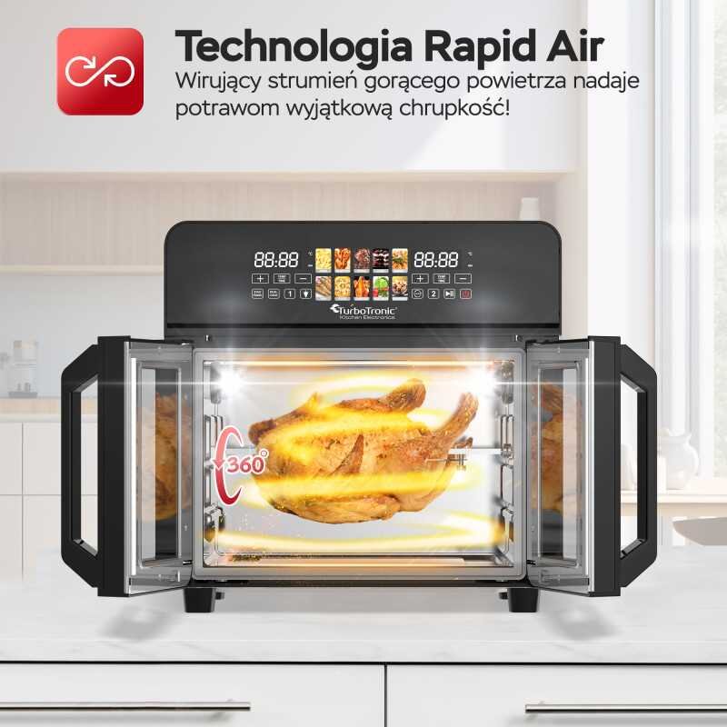 Piekarnik TURBOTRONIC TT-AFO240 Czarny funkcja frytkownicy beztłuszczowej, technologia rapid air, chrupiące na zewnątrz, miękkie w środku