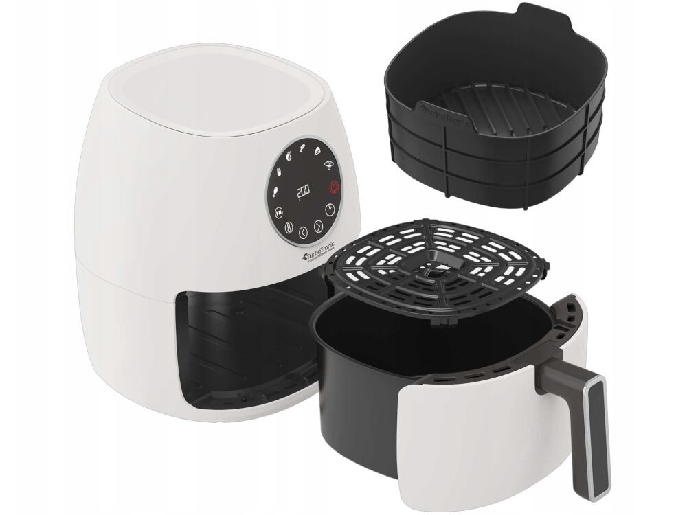 Air Fryer Frytkownica beztłuszczowa TURBOTRONIC TT-AF210 Biały koszt ruszt dokumentacja białe tło