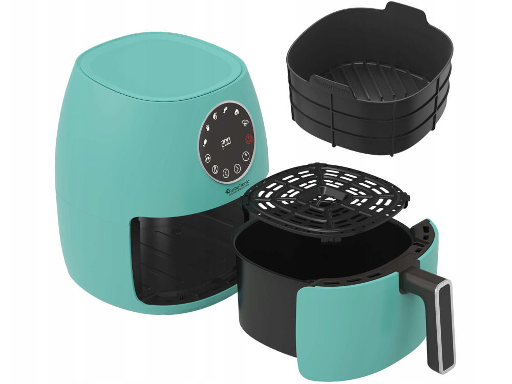 Air Fryer Frytkownica beztłuszczowa TURBOTRONIC TT-AF210 Turkusowy koszt ruszt dokumentacja białe tło