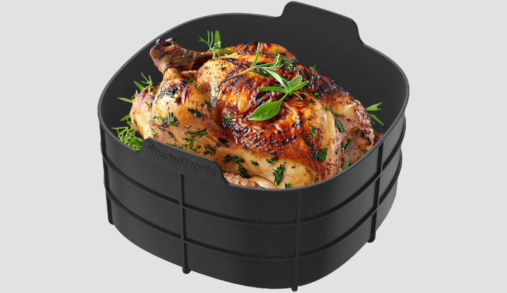  Air Fryer Frytkownica beztłuszczowa TURBOTRONIC TT-AF210 Czarny kosz wewnątrz potrawa kurczak jasne tło Kosz o pojemności 3,5 litra posiłek dla całej rodziny duża pojemność kosza większe ilości jedzenia na raz oszczędność czasu i energii szybsze wygodniejsze przygotowywanie pełnowartościowych posiłków 