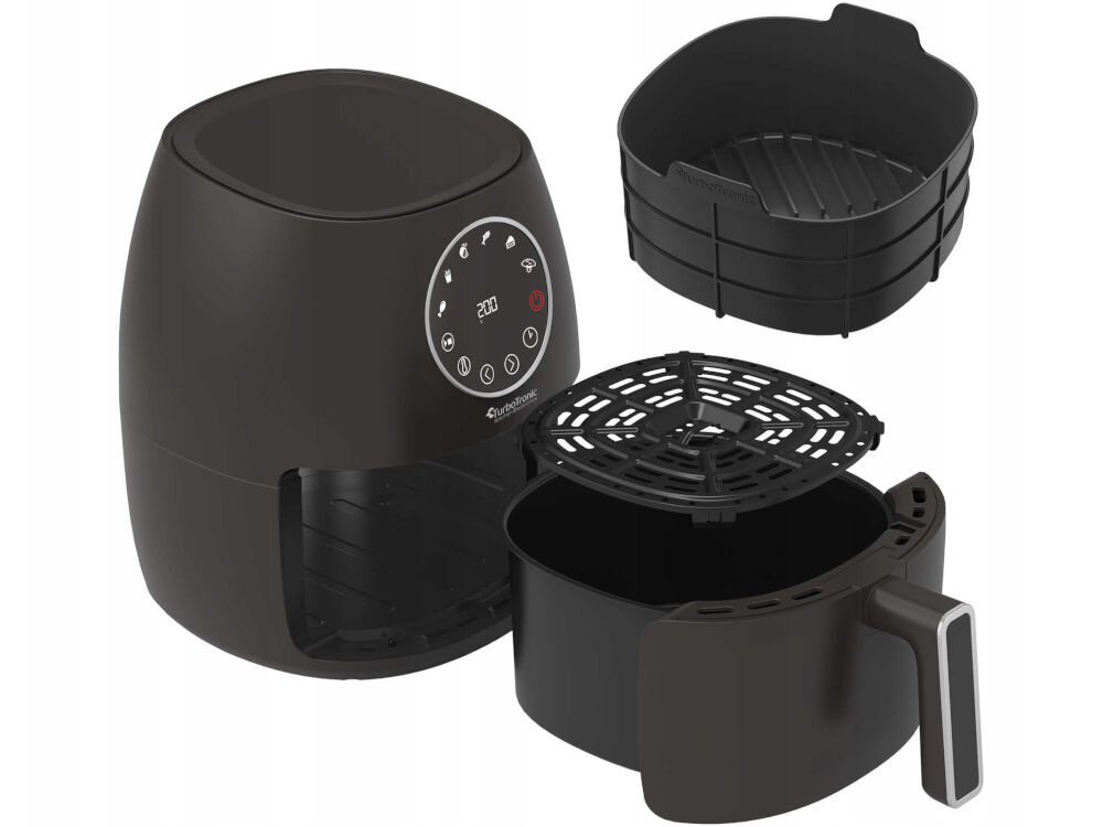 Air Fryer Frytkownica beztłuszczowa TURBOTRONIC TT-AF210 Czarny koszt ruszt dokumentacja białe tło