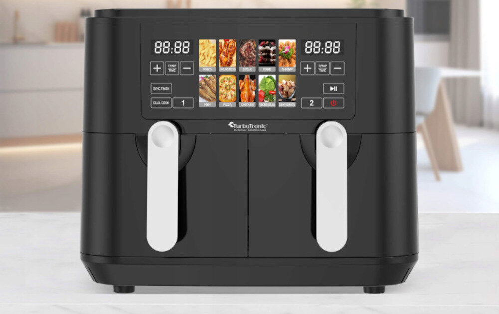 Air Fryer Frytkownica beztłuszczowa TURBOTRONIC TT-DAF8 Smaczne posiłki bez kompromisów wygląd design tło prezentacja wizualizacja