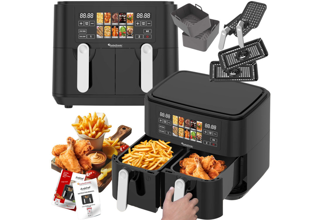 Air Fryer Frytkownica beztłuszczowa TURBOTRONIC TT-DAF8 Smaczne posiłki bez kompromisów Chrupiące dania bez tłuszczu potrawy w wersji lekkiej i zdrowej wygoda komfott smak