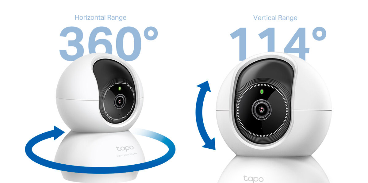 Kamera TP-LINK Tapo C230 Wewnętrzna, Wi-Fi, Kamera obrotowa, Obrót, 360, panorama, zasięg, Schemat zakresu obrotu kamery w dwóch osiach.