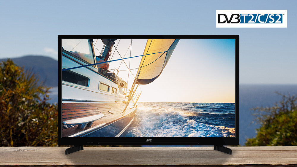 Telewizor JVC LT-24VAHM330 - Gotowy na każdy sygnał, telewizor na tle krajobrazu morskiego