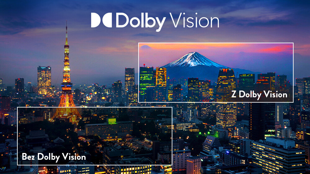 Telewizor JVC LT-50VD3500 - Kinowy obraz z Dolby Vision, obraz podzielony pokazujący obraz bez DOLBY Vision oraz z dolby Vision