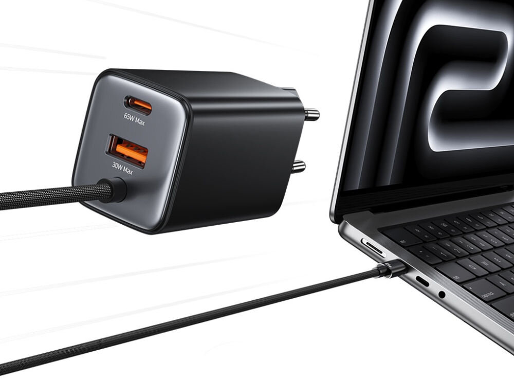 Ładowarka sieciowa USAMS CC266 GaN 65 W Czarny
ładowarka z kablem podpiętym pod laptopa na białym tle
czas ładowanie zintegrowany kabel 1,2 m urządzenie port moc 65 W port USB-C port USB-A Apple, Samsung, Xiaomi laptopy tablety smartfony