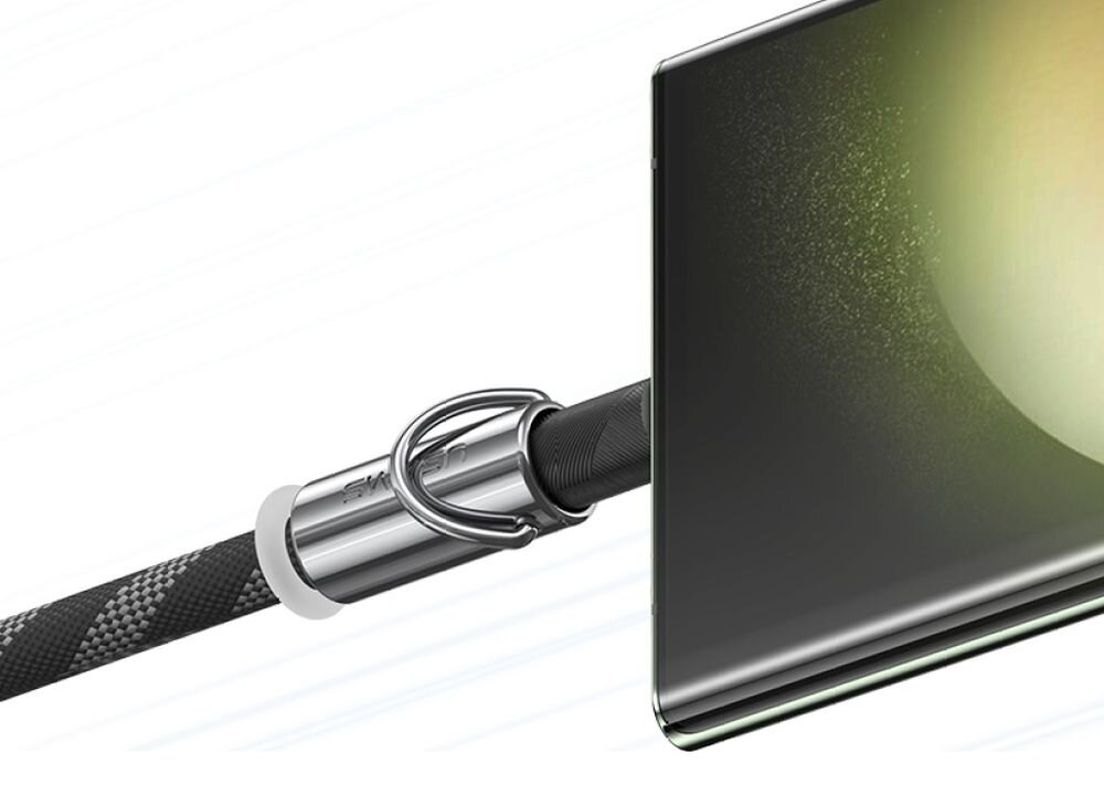 Smycz do telefonu z kablem do ładowania USB-C - USB-C kabel podlaczony do smartfona, pleciona konstrukcja, metalowe koncowki, kolory