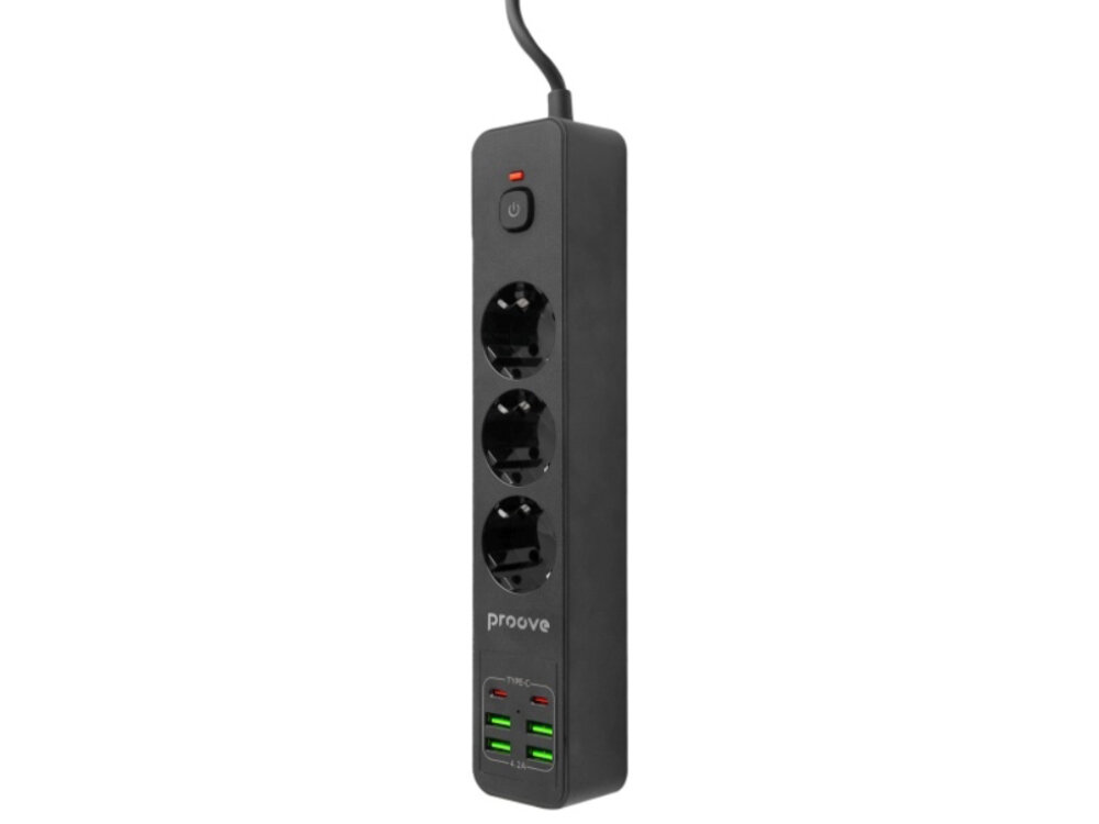 Listwa zasilająca Proove 2500W Power Socket P-03
listwa ustawiona pionowo bokiem
podłączenie wyposażenie gniazda porty ładowanie