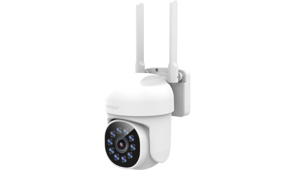 Kamera GEMBIRD TSL-ODCAM-WRHD-01 microSD 128GB LAN RJ45, kamera po skosie na białym tle