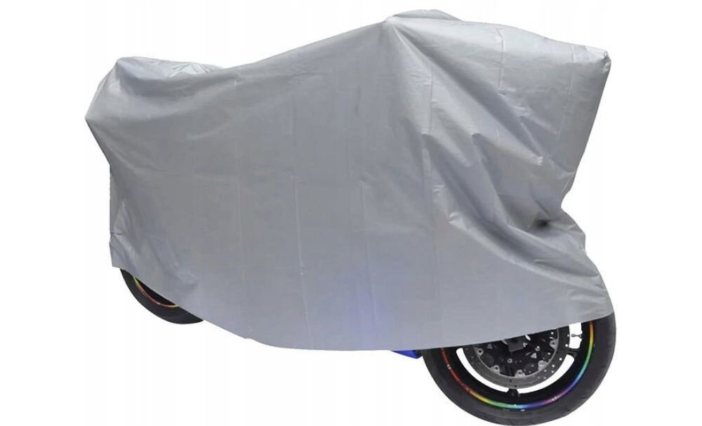 Pokrowiec na rower EXTRALINK 14046 białe tło motocykl okryty pokrowcem elastyczny materiał starannie wykonane szwy pokrowiec bardzo dobrze przylega do różnych modeli rowerów i motocykli oszczędność czasu