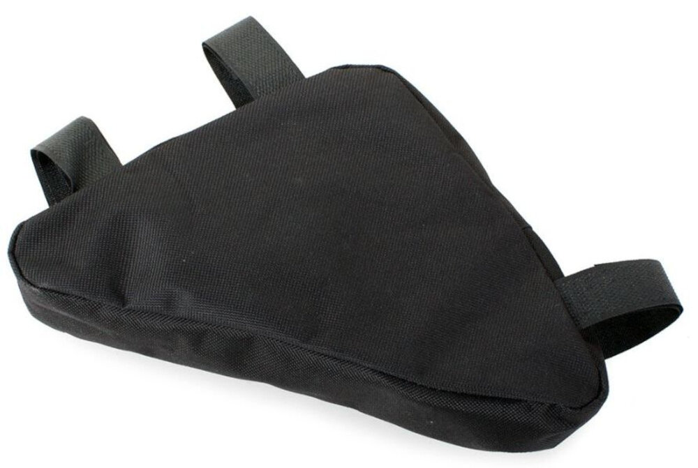 Torba rowerowa na ramę EXTRALINK 14327 torba na białym tle widoczna od tyłu waga 50 g wymiary 240 x 190 x 180 mm nie obciąża roweru i nie ogranicza swobody pedałowania długotrwałe użytkowanie