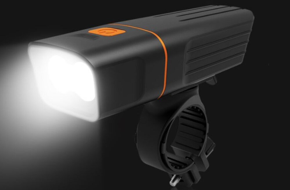 Zestaw lampek rowerowych EXTRALINK 08329 ciemne tło przednia lampka świeci technologia LED intensywne światło widoczne z odległości nawet do 1000 metrów przednia lampka ma 2 diody tylna ma 6 diod