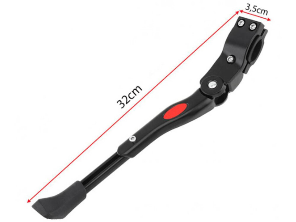 Stopka do roweru EXTRALINK 14408 stopka na białym tle strzałki pokazujące wymiary wymiary 32 x 3,5 cm odpowiednie podparcie solidna konstrukcja utrzymuje rower w stabilnej pozycji ułatwia codzienne korzystanie z roweru chroni jego elementy przed uszkodzeniem pozwala wygodnie zatrzymać się w dowolnym miejscu