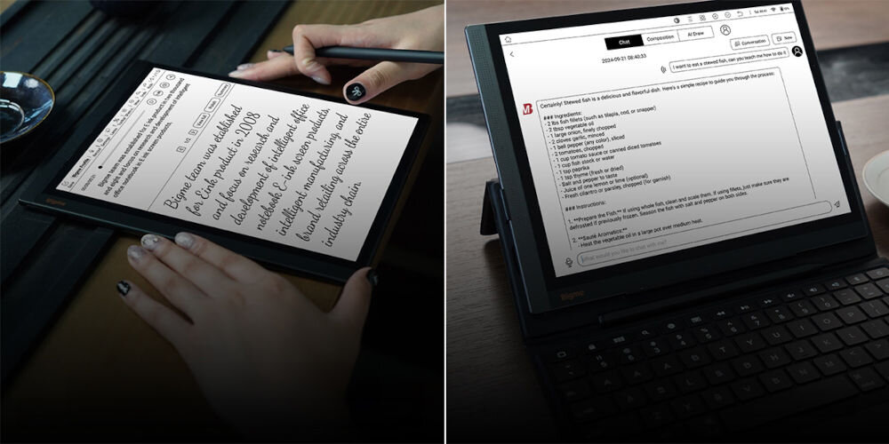 Czytnik e-booków BIGME B1051C Lite CL 10.3 cala, Podświetlany ekran, Wi-Fi Czarny prezentacja otwartych plików tekstowych na urządzeniu tworzenie notatek zamiana mowy na tekst Global Handwriting odręczne nanoszenie notatek